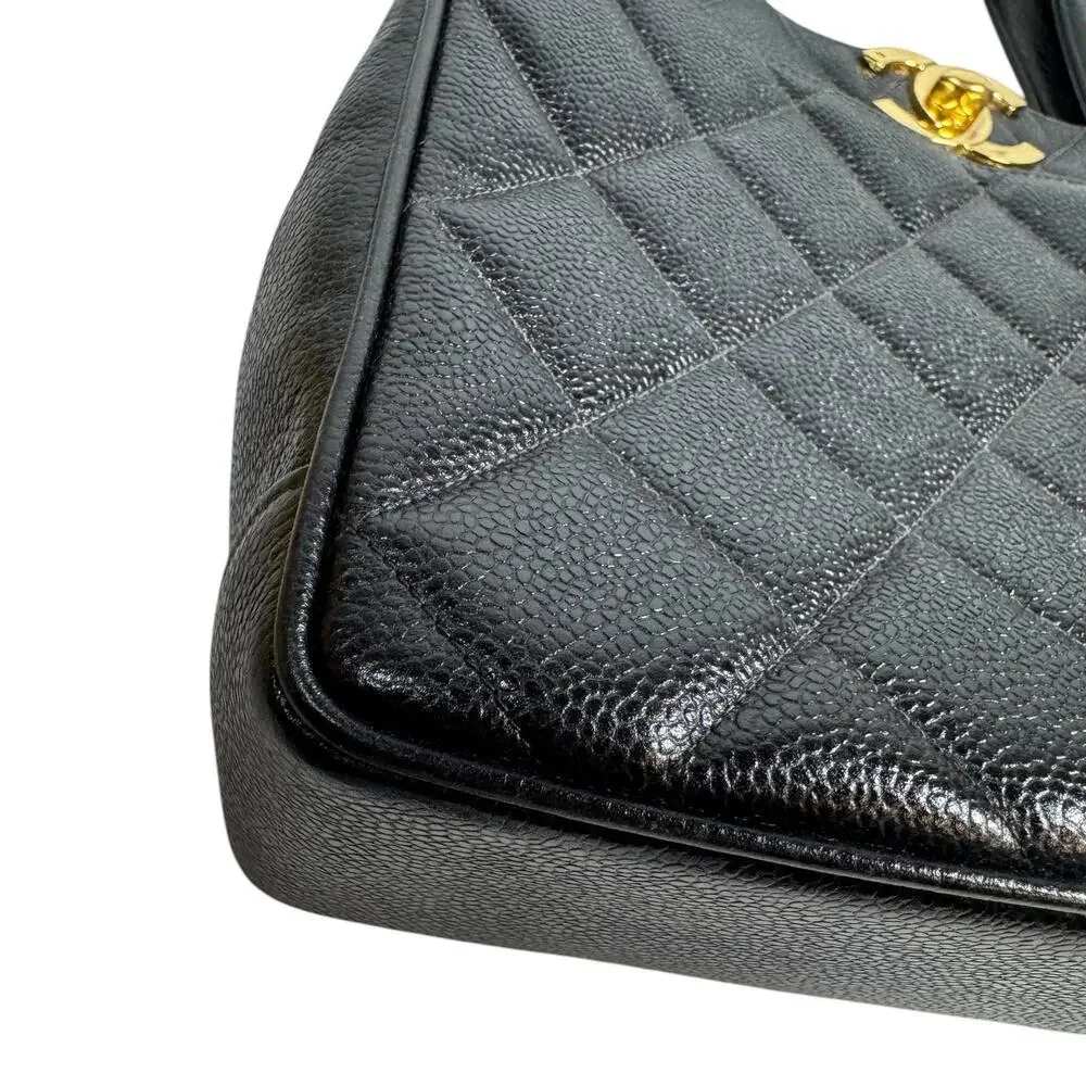 Chanel Caviar Vintage Tote Bag Quilted CC Turnlock Black/Gold Matelasse XL Logo - Picture 14 of 16